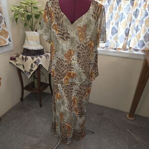 J.B.S. Brown and Cream Animal Print Maxi Dress. Size 20W. MMCP